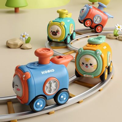 Inertia toy car press face changing with whistle Small train crash resistant cartoon car parent-child interaction