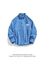 Trendy brand dopamine embroidered long-sleeved shirt mens retro street loose couple all-match casual shirt 【BYUE】