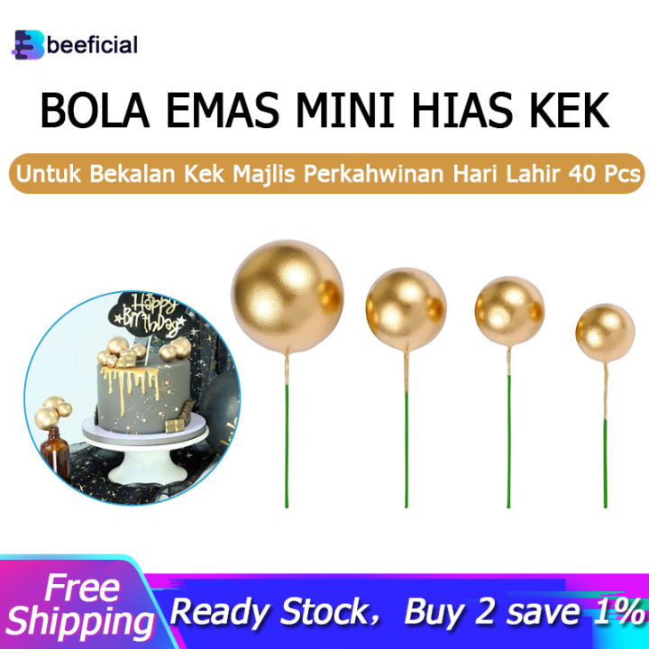 40 PCS Cake Toppers Mini Gold Ball Cupcake Toppers Cake for Birthday Wedding  Party Cake Decoration Supplies 