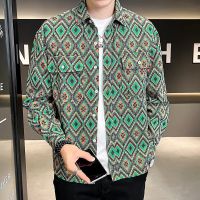 (M ~ 3xl) Lapel Tide Tide Long -sleeved Pattern Jacket, แจ็คเก็ตลำลองแบบหลวม, แจ็คเก็ตลำไส้ใหญ่