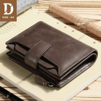 DIDE Mens Coin Purse Bag Genuine Leather Wallets Women Brand Vintage Cowhide Zipper Short Wallet coffee card holder Gift Box