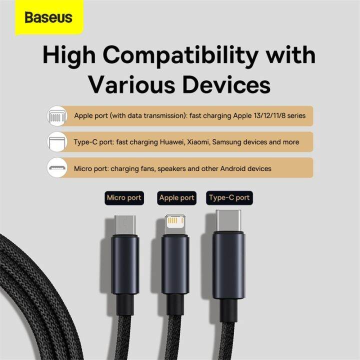 baseus-3-in-1-สายเคเบิล-usb-type-c-สําหรับ-samsung-xiaomi-mi-9-สายเคเบิล-สําหรับ-i13-12-11-สายชาร์จโทรศัพท์-micro-usb-สายเคเบิลข้อมูล