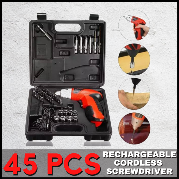 [45Pcs] Cordless Rechargeable Handy Drill Screwdriver Bit Set Electric Hand Drill Kit for Screw