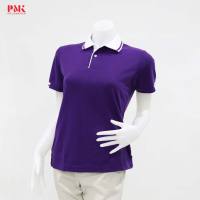 เสื้อโปโล KanekoTK สีสด ยับยาก สีม่วงปกขาว PK078 (หญิง) - PMKPOLOMAKER