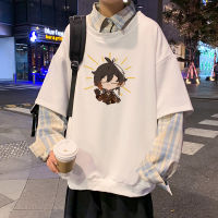 Genshin Impact Sweatshirts Oversized Hoodie Women Anime Korean Fashion Zhongli Printed Fake Two Cartoon Cotton Long Sleeve Top