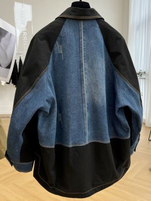 [EWQ] Denim Stitching Long Sleeve Trend Ladies Coat Korean Trend Ladies Clothing Big Size Black Jacket Top 2023 Spring Autumn