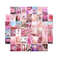 Photo Wall Collage Kit 50 Pieces Girls Pink Wall Papers for Wall Aesthetic Decor Household Postcard Collection Home Decoration for Wall Living Room Bedroom newcomer