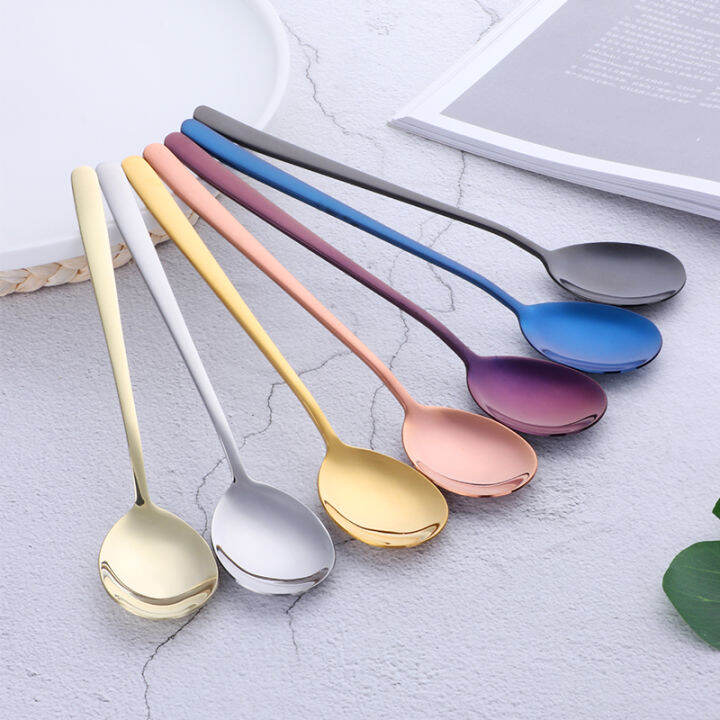 buyer-star-21cm-stainless-steel-dinner-spoon-6-piece-colorful-rainbow-long-handle-ice-cream-dessert-tea-coffee-spoon-flatware