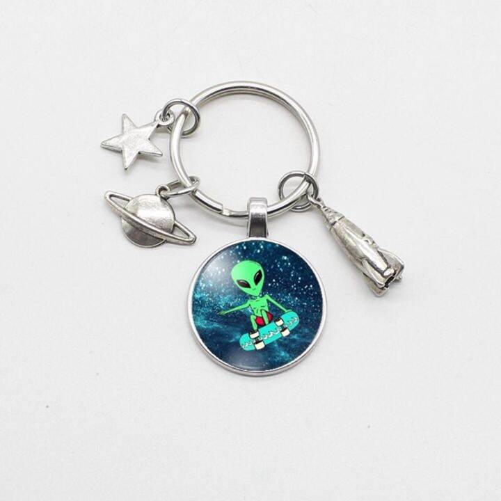 mens-womens-space-astronaut-alien-glass-keychain-star-rocket-ufo-metal-car-key-ring-pendant-jewelry-gift-key-chains