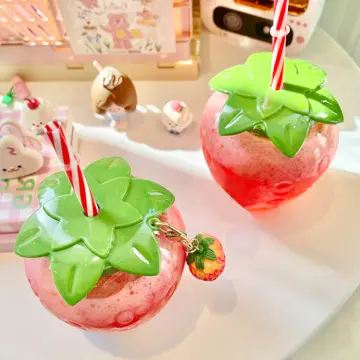 Strawberry Shaped Kawaii Water Bottle Straw Summer