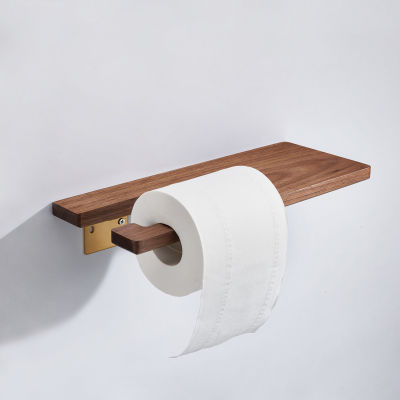 SARIHOSY Toilet Paper Holder Suitable for Bathroom Wall Mounted with Phone Storage Shelf Walnut Gilded Roll Paper Accessories