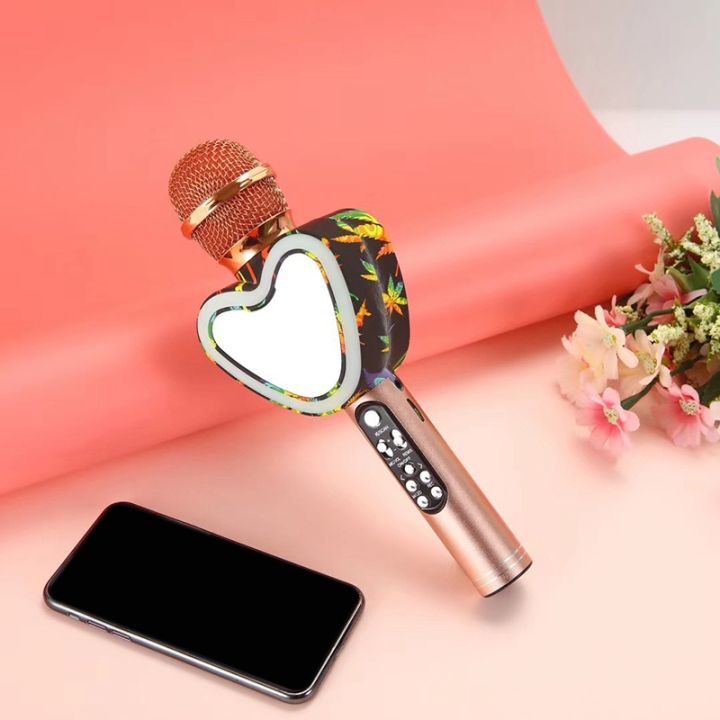 heart-shape-bluetooth-karaoke-microphone-4-in-1-with-led-lights-for-ktv