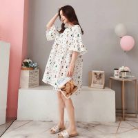 Womens Plus Size Maternity Dress Korean Style Carton Printed Round Neck Short Sleeve Summer Casual Loose Fit Midi Dresses Womens Sweet Carton Pattern Printed Skater Dress