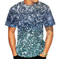 Color glitter pattern 3d print T-shirt mens casual sround neck t shirt