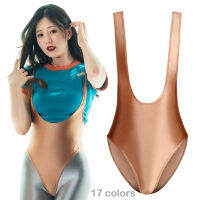 ซาติน Glossy Leotards เซ็กซี่ High-Cut บิกินี่ Body Shaping Bodysuit Beach ผู้หญิง Tights Glitter Shiny ชุดว่ายน้ำ Bathing