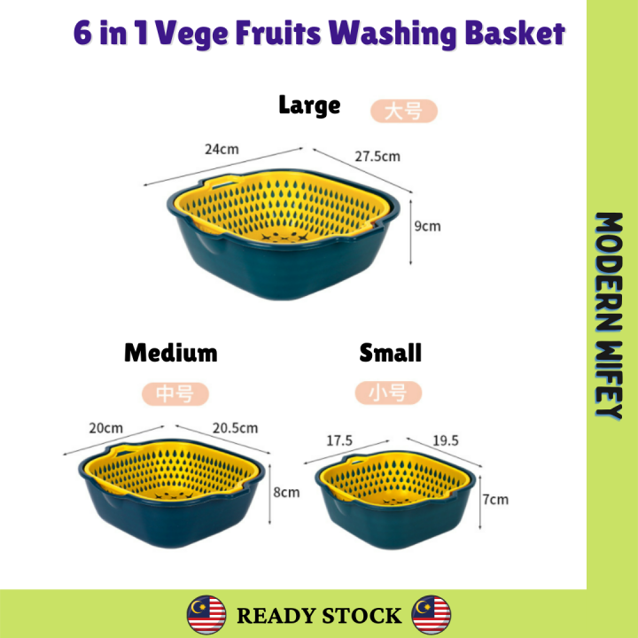 Ready Stock New 6 in 1 Double Layer Kitchen Fruit Drain Basket