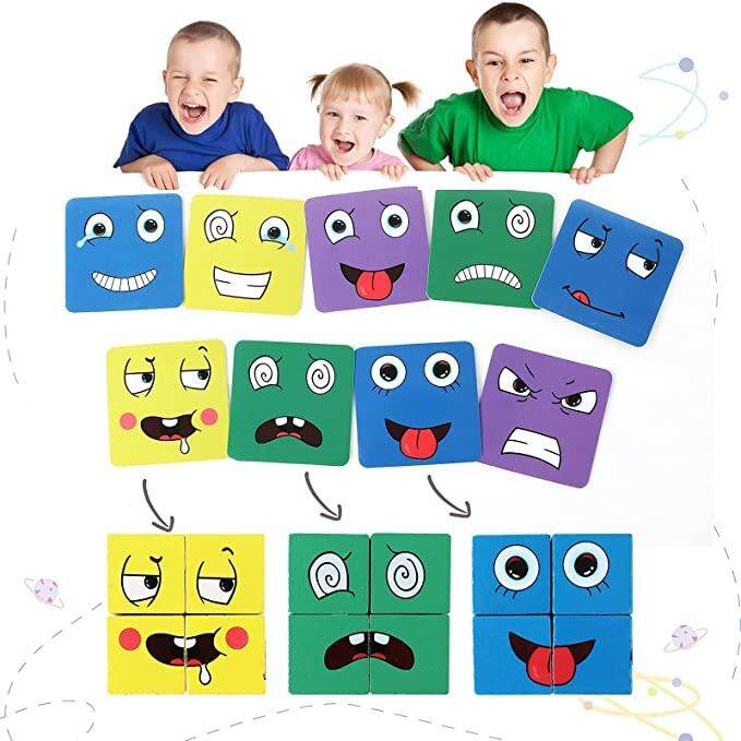 Montessori Expression Puzzle Face Change Cube Building Blocks Toys ...