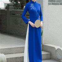 Lansewei เวียดนาม Aodai Cheongsam สไตล์จีนผู้หญิงที่ดีขึ้น Slim Retro Cheongsam ยาว Cheongsam ผู้หญิง Cheongsam