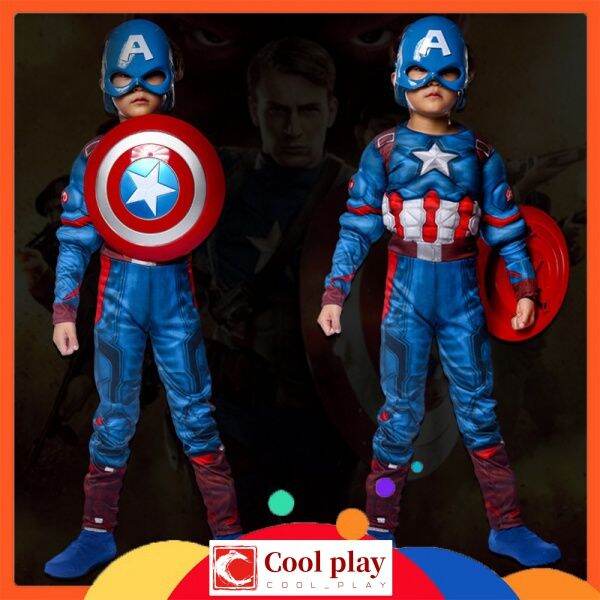 Kids Boys Muscle Captain America Costume Marvel Avengers Superhero