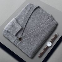 Cashmere Cotton Blend Mens Cardigan Sweater 2022 Autumn Winter V-Neck Single Breasted Business Casual Knitted Cardigans