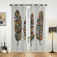 Feather Colorful Crafts Window Curtain Translucidus for Living Room Left and Right Biparting Open Printed Drapes for Bedroom