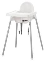 ANTILOP Highchair with tray,white/silver-colour (อันติลูป เก้าอี้สูงพร้อมถาดวางอาหาร,ขาว/สีเงิน พกพาได้)