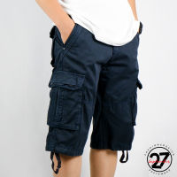 Mens Cotton pants Relaxed  Fit Outdoor  Cargo Shorts กางเกงขาสั้นชาย 4ส่วน cargo กระเป๋าข้าง กางเกงเดินป่า J (Navy Blue)