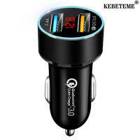 KEBETEME อะแดปเตอร์12-24V มิเตอร์วัดกระแสไฟ LED หน้าจอ USB ที่ชาร์จแบตในรถสำหรับการชาร์จอย่างรวดเร็ว QC3.0 + 2.4A ใช้งานร่วมกับสมาร์ทโฟน