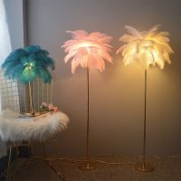 Nordic Ostrich Feather Table Lamps Decoration Home Floor Lamp for Living Room Standing Lamp White Feather LED Lighting Fixture