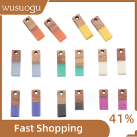 WUSUOGU 16pcs สีผสมกัน เครื่องรางทำจากไม้ ทำจากไม้ สีสันสดใส เครื่องรางสี่เหลี่ยมผืนผ้า จี้วินเทจ หลังแบนราบ เครื่องรางหลังแบน ทำเครื่องประดับ DIY