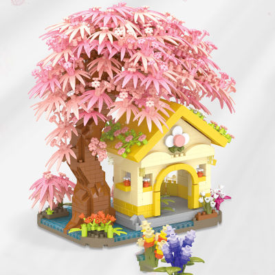 ใหม่ Mini Sakura Vow Tree House Build City Street View Cherry Blossom รุ่น Building Blocks สถาปัตยกรรม DIY ของเล่นสำหรับเด็ก GIFT