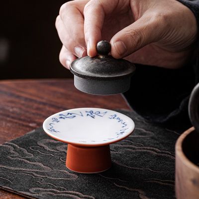 [COD] Hand-painted tea poem set decoration ceramic Chinese ceremony high-footed coaster