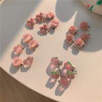 5pcs So Cute Girls Pink Rose Flower Heart Bow Peach Mini Hairpin Set ผมหวานถักเปียคลิปจัดแต่งทรงผมบ๊อบบี้พินสําหรับผู้หญิง