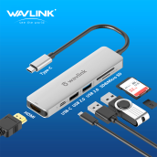 Wavlink Hub USB C Nhôm, Bộ Chuyển Đổi PD USB C 7 Trong 1, Với 87 W Power Delivery, Cổng HDMI 4K 30Hz, 2 Cổng USB A, MicroSD Và Đầu Đọc Thẻ SD, Chỉ Báo Sạc, Cho Windows Mac