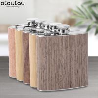 【CW】 6oz Classical Outdoor Hip Flask Wood Grain Leather Fashion Whiskey Vodka Sake Shochu Bottle Wine Pot