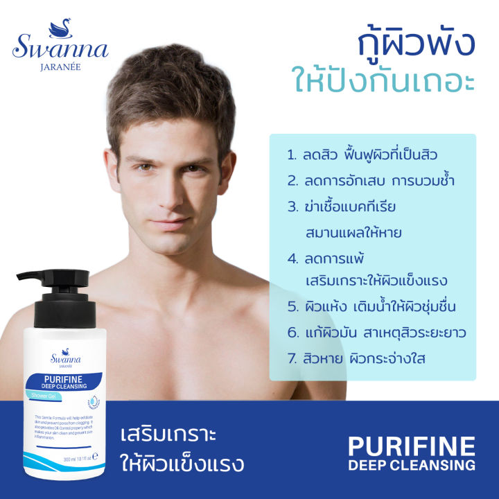 สบู่เหลวอาบน้ำลดสิว-swanna-jaranee-purifine-deep-acne-cleansing-shower-gel-ลดสิว-ลดรอยแดง-สําหรับคนเป็นสิวและแพ้ง่าย