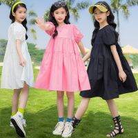 2023 Ancobear Ins Hot Sale Summer Dress For Korean Junior Girls Children Puff Sleeve Casual Loose Dresses Kids Girl Outdoor Wear