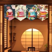 Japanese Hanging Curtain Sushi Restaurant Shop Short Curtain Entrance Doorway Lucky Cat Triangle Flag Kitchen Decor Partition