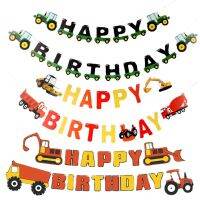 1Set Happy Birthday Banner Excavating Machinery Traffic Banner Happy Birthday Digger Decoration Kids Boys Birthday Supplies Banners Streamers Confetti