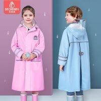 Childrens cartoon raincoat thickened waterproof with schoolbag bit whole body waterproof travel waterproof raincoat set