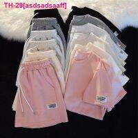 asdsadsaaff Verão Sólido ชุดกีฬา Mulheres Roupas Casuais O Pescoço Solto กางเกงขาสั้น Combinando ชุด Feminino Fino มังงะ Curta TEE กางเกงชุด