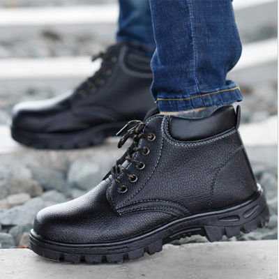 Onesunnys รองเท้าเซฟตี้สีดำส้นสูงผู้ชายรองเท้าเชฟหัวเหล็กรองเท้าทำงานกลางแจ้ง Safety shoes