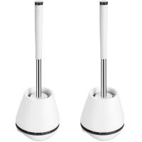 2Piece Toilet Bowl Brush and Holder Toilet Cleaner Brush White&amp;Gray Toilet Brush with Silicone Bristles Ventilated Toilet Brushes