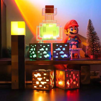 Rebrol โคมไฟไฟฉายไมน์คราฟเปลี่ยนสีได้,ขวดน้ำยาเหมืองแร่ Ore โคมไฟ LED ไฟห้องนอนไฟกลางคืนของขวัญ Hiasan Kamar สำหรับเด็ก