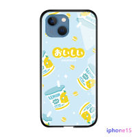 GGK เคสเคสสำหรับ Apple iPhone 15 Plus 15 Pro Max 15 Pro การ์ตูนญี่ปุ่นสำหรับเด็กผู้หญิงเครื่องดื่มนมน้ำมะนาวกันกระแทกเคสกระจกเทมเปอร์ฝาหลัง