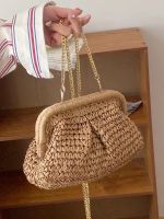 【YF】 Women Shoulder Bag Bohemian Straw Shell Summer Woven Rattan Handbags Chains Clip Crossbody Bags for Beach Pouch