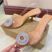 Luxury Brand Women High Heels Rhinestone Fashion Sandals 2023 Summer Transparent Shoes Ladies Pumps Slingbacks Plus Size 42