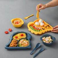 4pcs/Set Baby Bowls Dinosaur Plates Spoons Forks Food Tableware Set BPA Free Non-Silp Kids Dishes Dinosaur Food Feeding Bowl