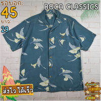 BOCA CLASSICS®แท้ อก 45 เสื้อฮาวายชาย เสื้อวินเทจ เสื้อผ้าผู้ชาย สีฟ้าคราม แขนสั้น เนื้อผ้าดี