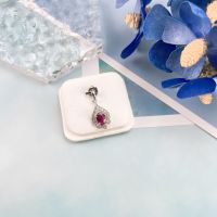 Rhodolite Diamond Pendant จี้สร้อยคอพลอยโรโดไลท์ พลอยแท้ธรรมชาติ ประดับเพชรแท้ ตัวจี้ทองขาว18k (ราคาไม่รวมค่าสร้อยนะคะ)